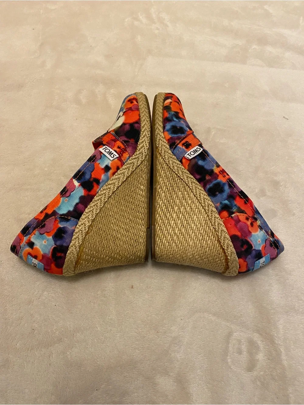 TOMS Orange Multicolored Floral Peep-Toe Espadrille Wedges